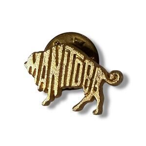 Vintage Manitoba Buffalo Bison Canada Lapel Pin Gold Tone Souvenir Collectible